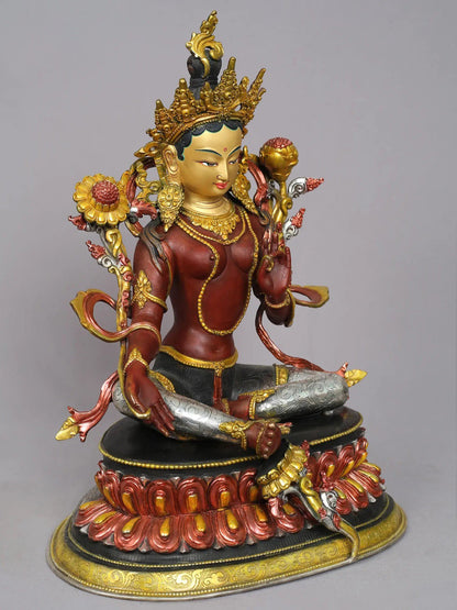 16" Tibetan Buddhist Goddess Green Tara Copper Statue from Nepal