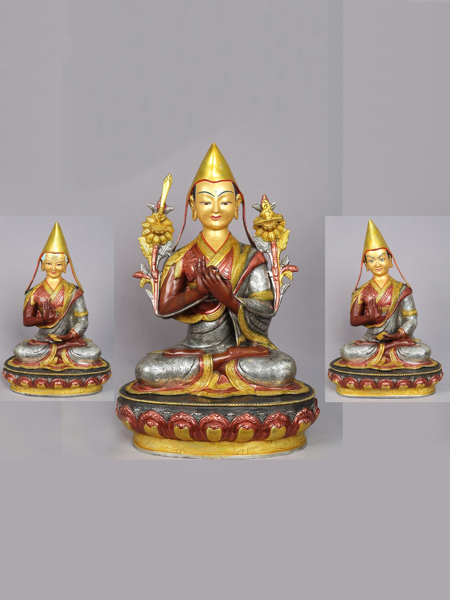 19" Tsongkhapa (Set of 3) from Nepal | Handmade Sculpture