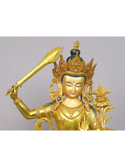 19" Tibetan Buddhist Deity - Manjushri Statue from Nepal