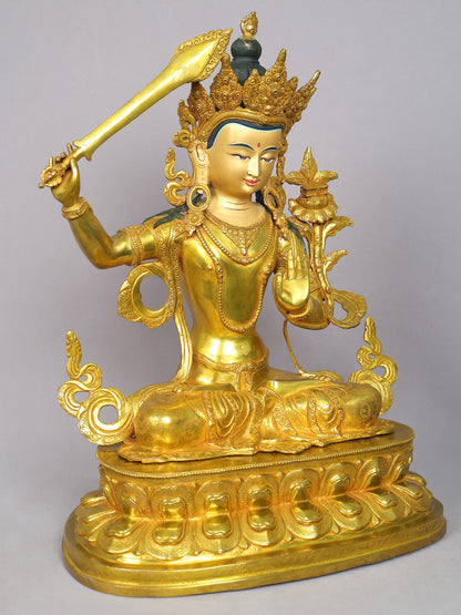 19" Tibetan Buddhist Deity - Manjushri Statue from Nepal