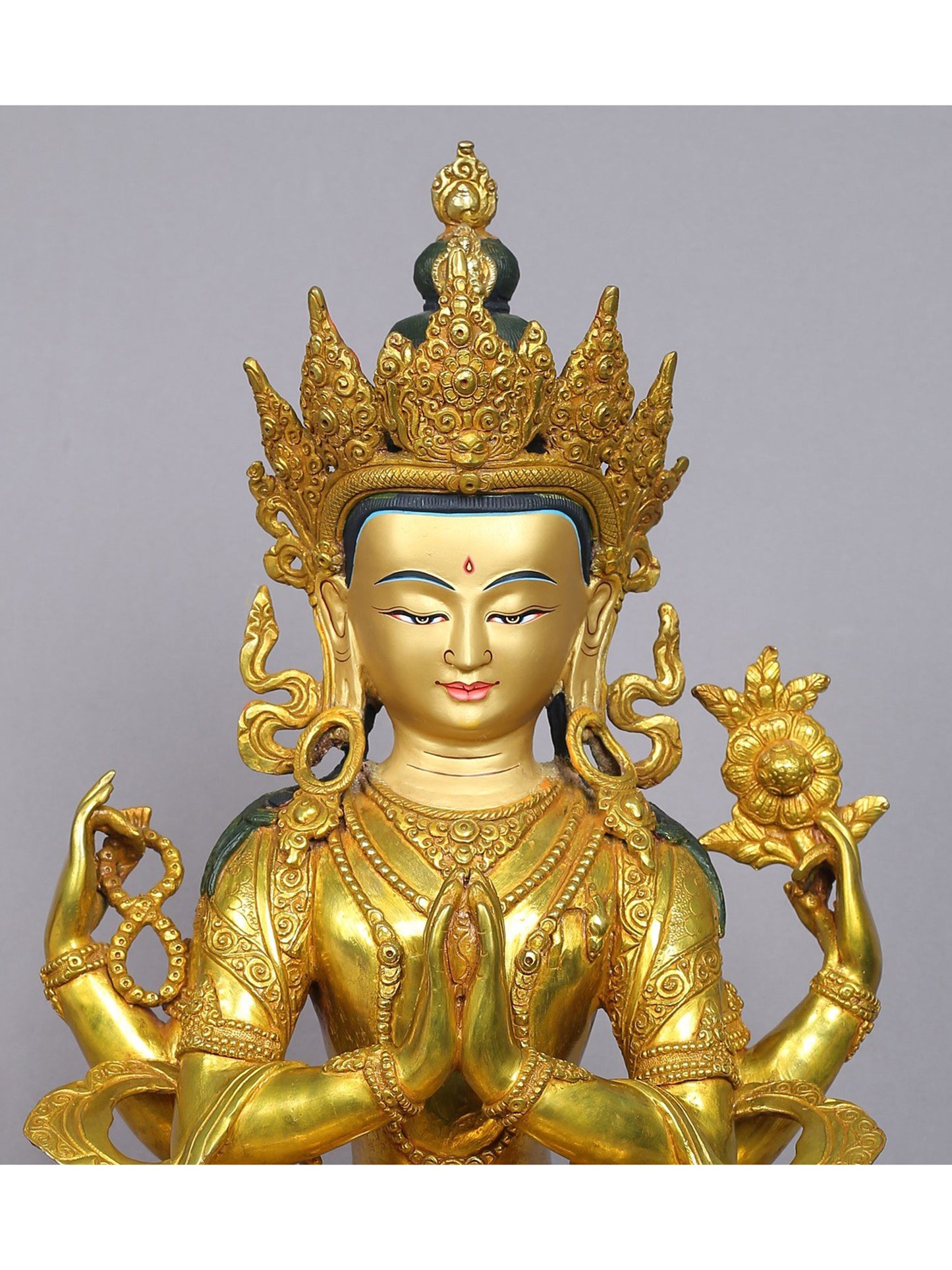 19" Tibetan Buddhist Deity Chenrezig Statue From Nepal