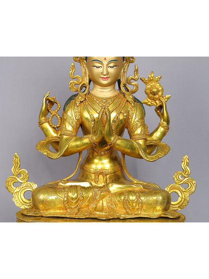 19" Tibetan Buddhist Deity Chenrezig Statue From Nepal