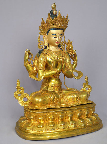 19" Tibetan Buddhist Deity Chenrezig Statue From Nepal