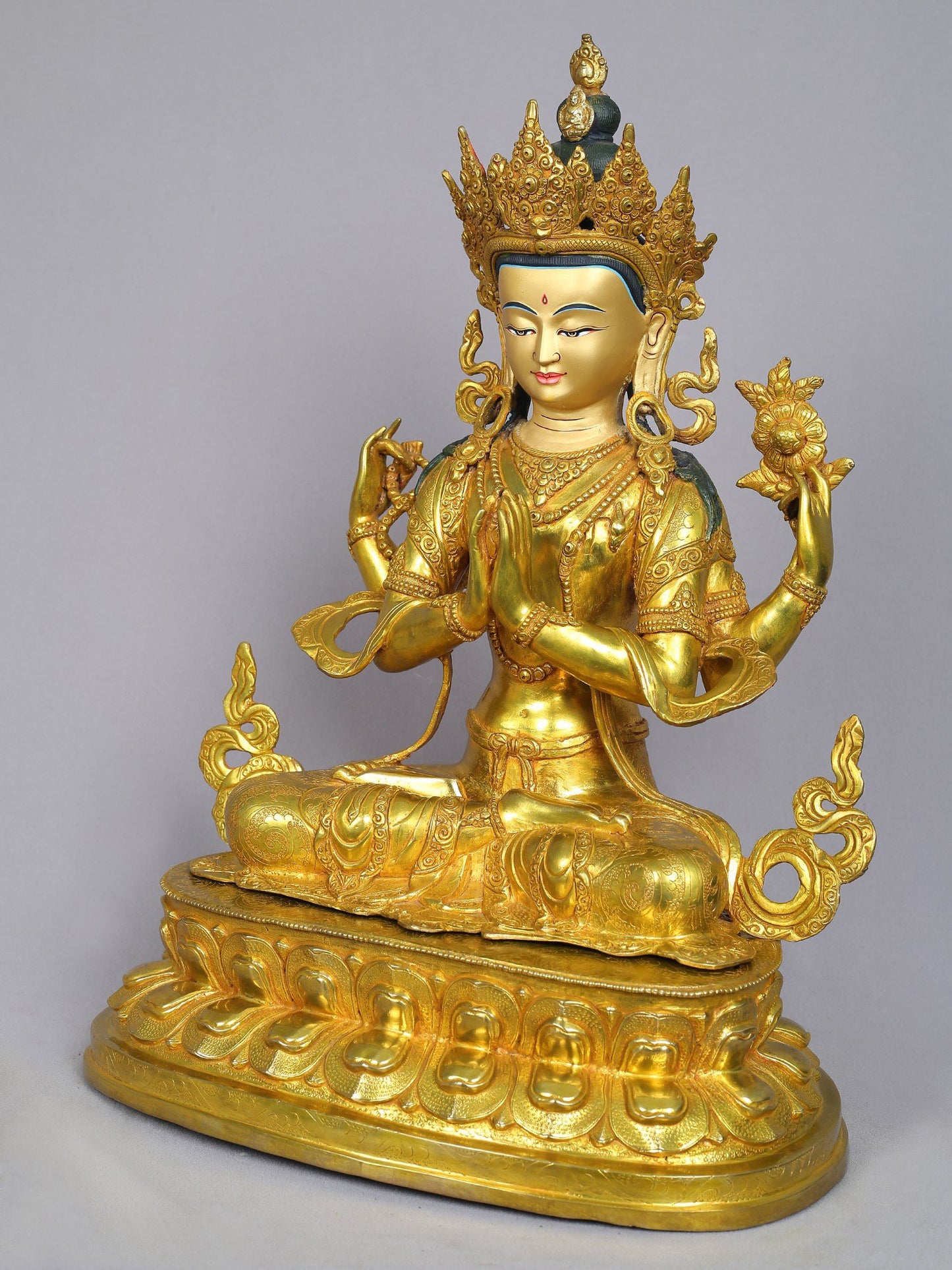 19" Tibetan Buddhist Deity Chenrezig Statue From Nepal