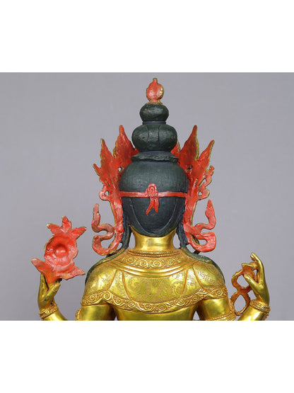 19" Tibetan Buddhist Deity Chenrezig Statue From Nepal