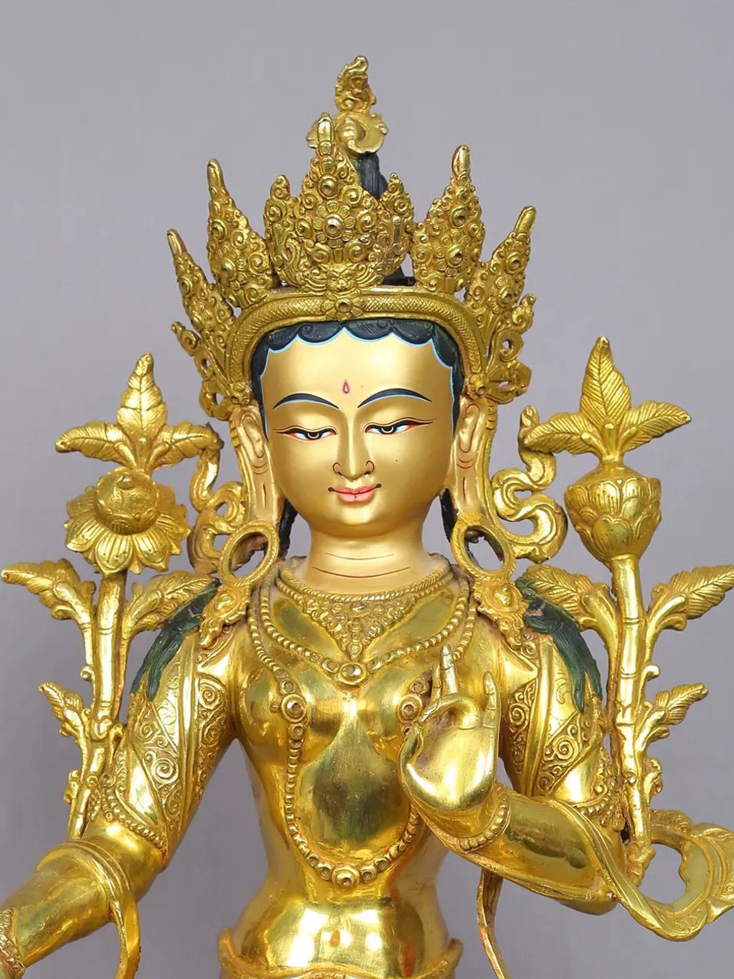 19" Goddess Green Tara Copper Statue from Nepal | Tibetan Buddhist Idol