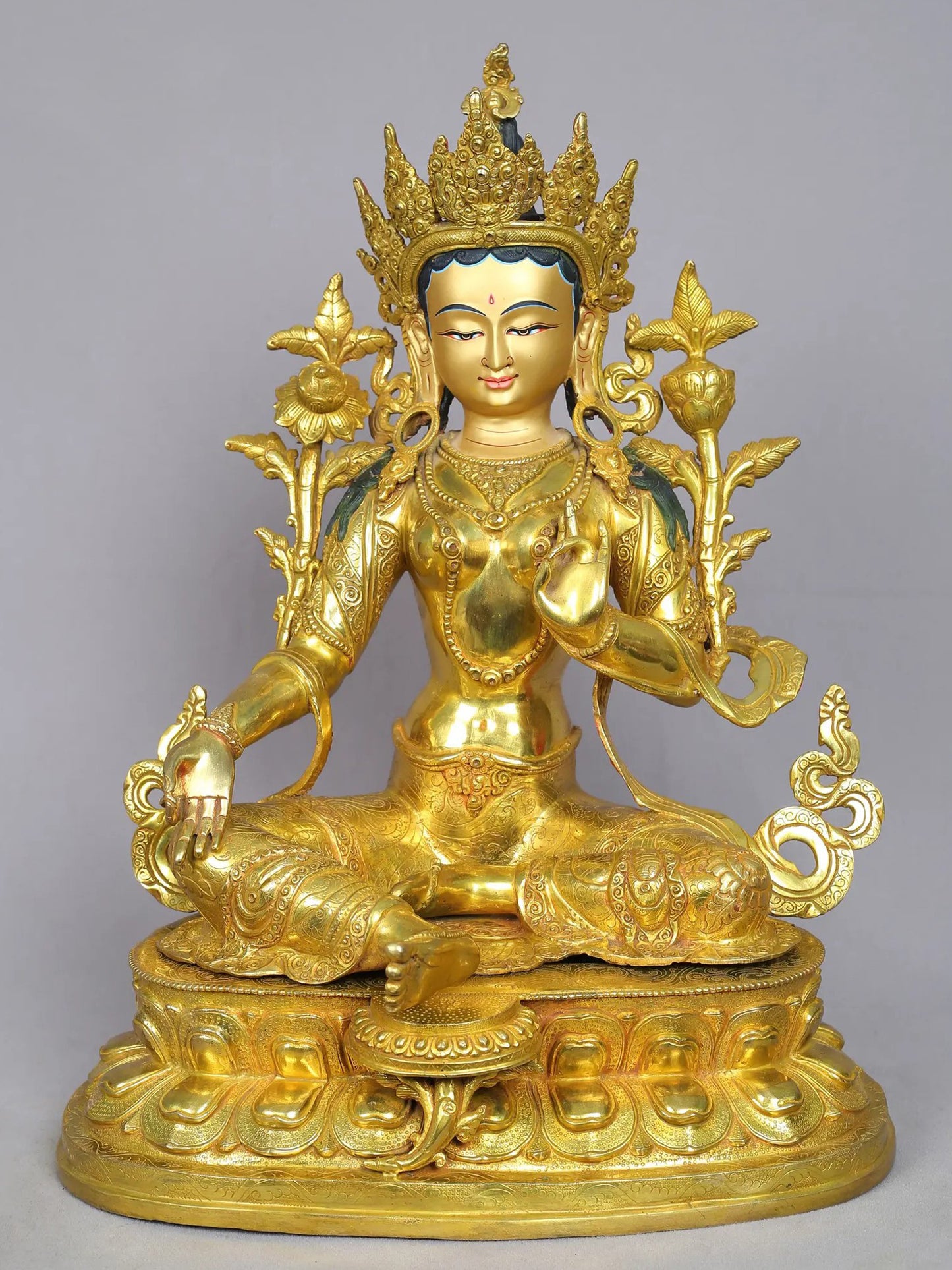 19" Goddess Green Tara Copper Statue from Nepal | Tibetan Buddhist Idol