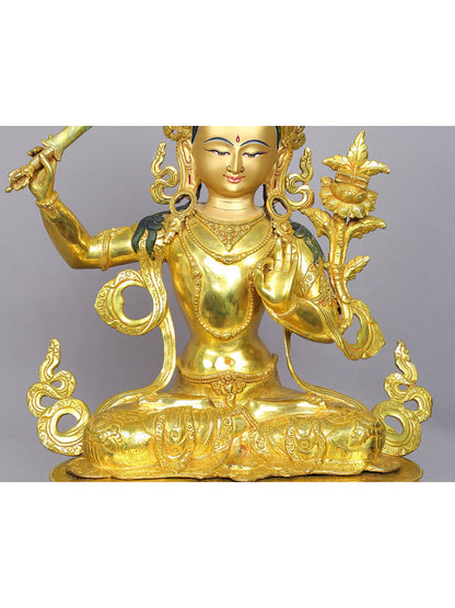 19" Tibetan Buddhist Deity Manjushri Idol | Nepalese Copper Statue