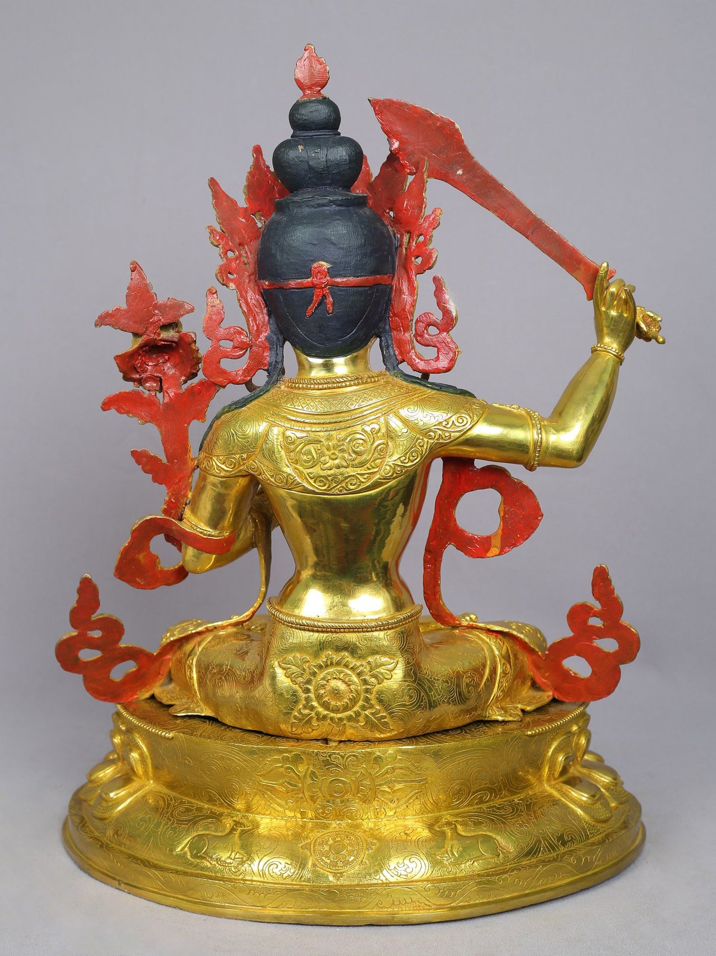 19" Tibetan Buddhist Deity Manjushri Idol | Nepalese Copper Statue