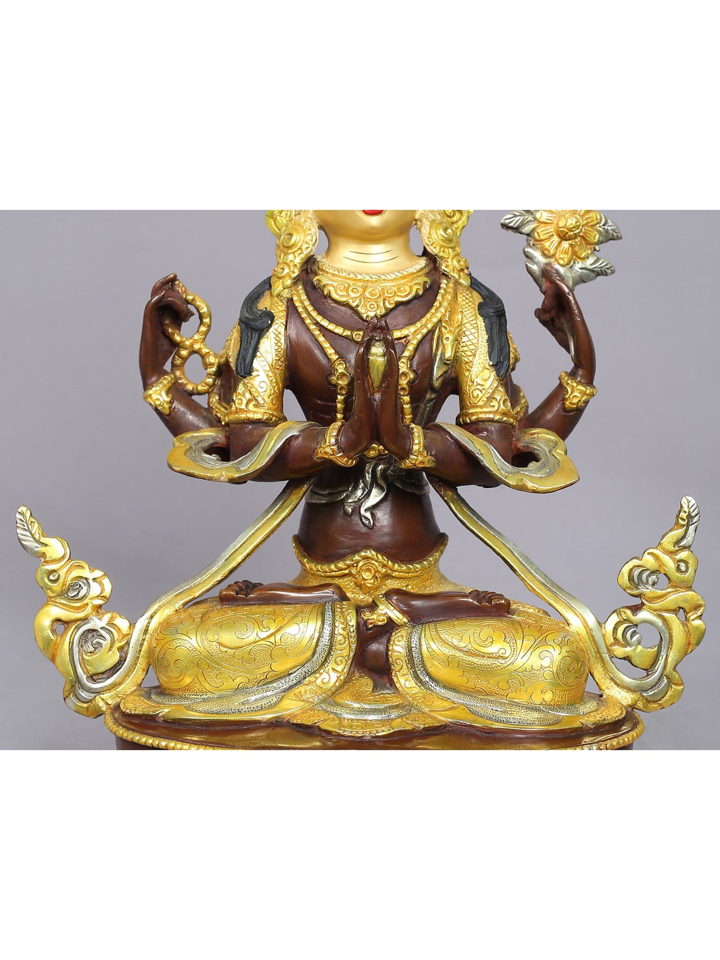 13" Tibetan Buddhist Deity Chenrezig Copper Statue from Nepal