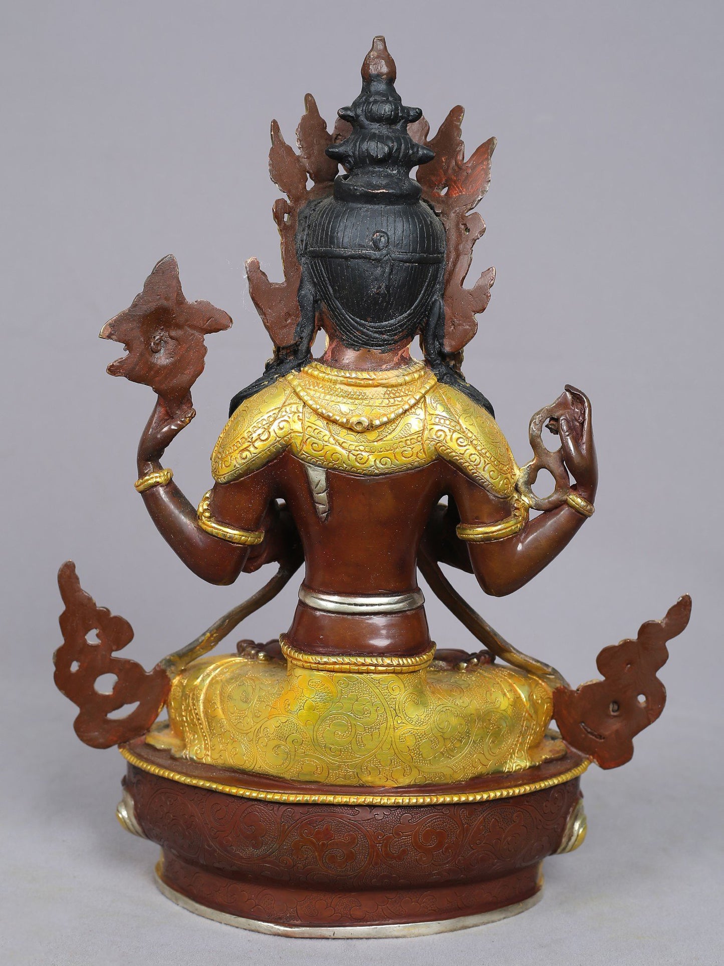 13" Tibetan Buddhist Deity Chenrezig Copper Statue from Nepal