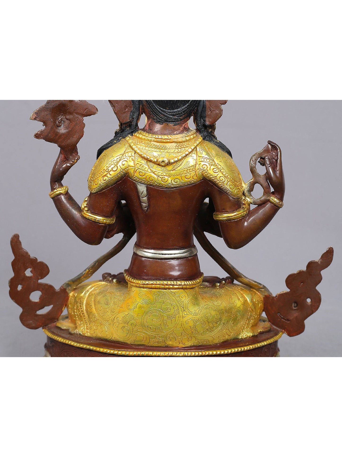 13" Tibetan Buddhist Deity Chenrezig Copper Statue from Nepal