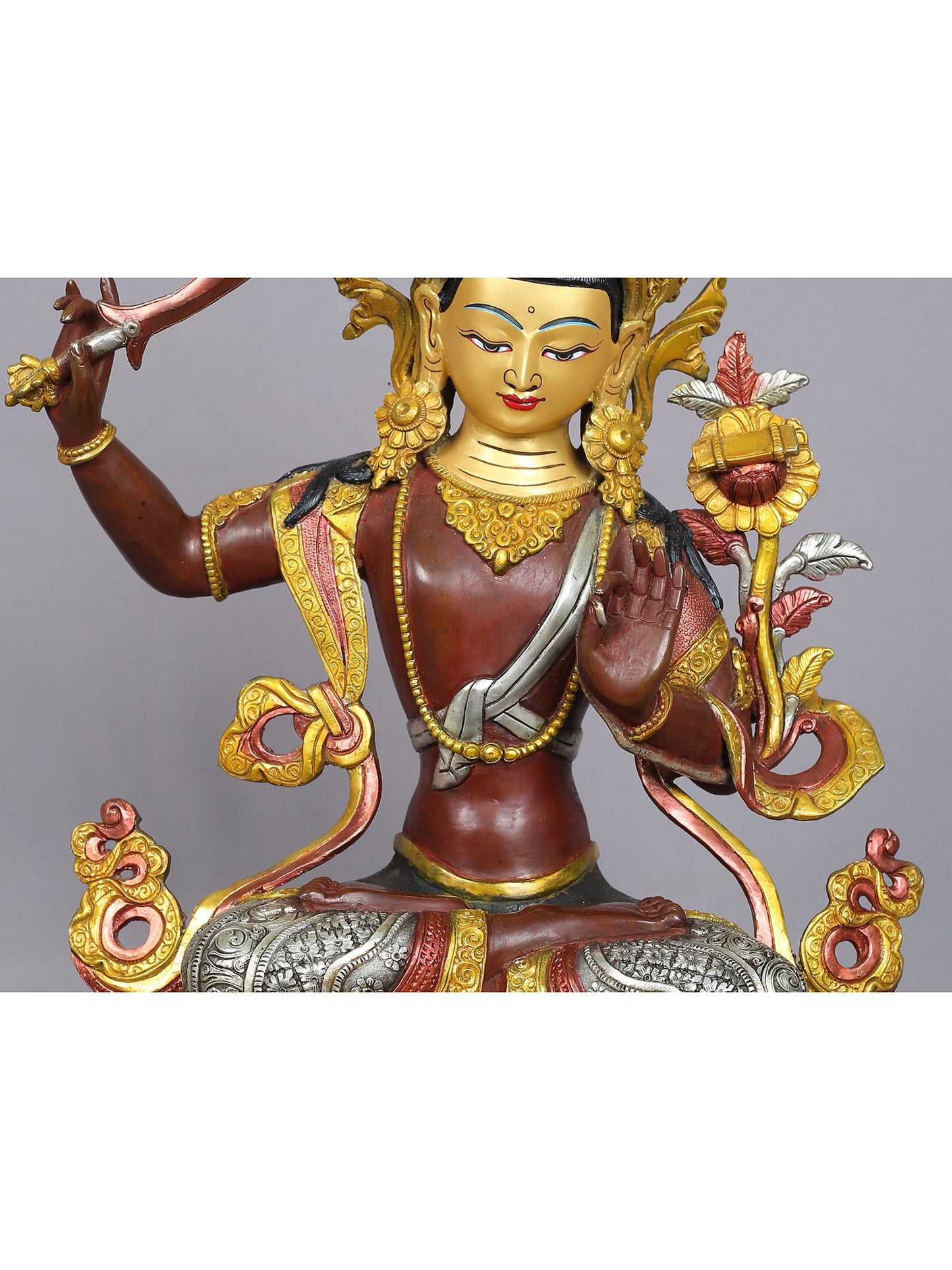 15" Manjushri Copper Statue from Nepal | Buddhist Deity Figurines