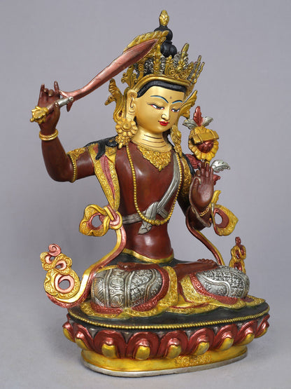 15" Manjushri Copper Statue from Nepal | Buddhist Deity Figurines