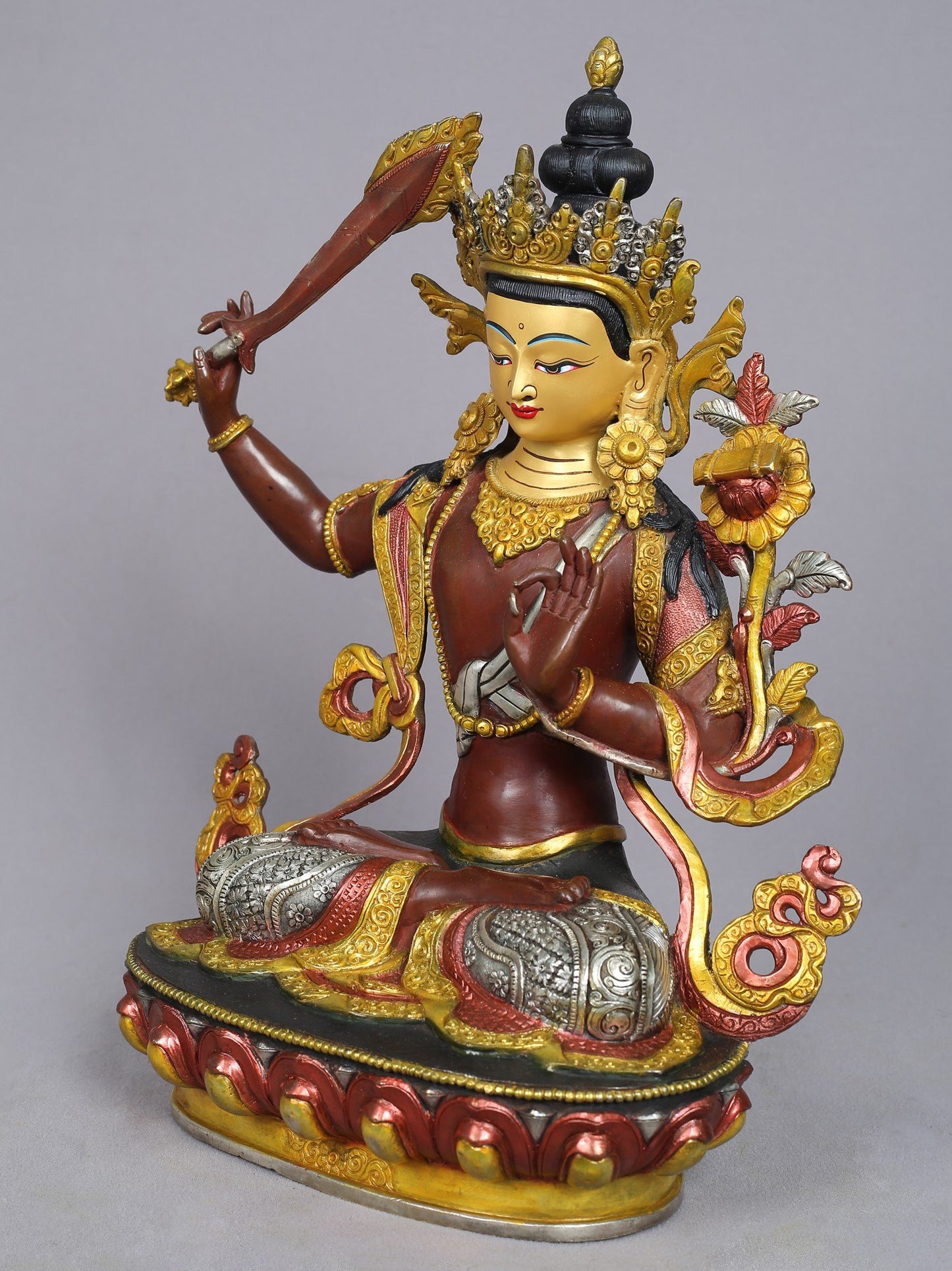 15" Manjushri Copper Statue from Nepal | Buddhist Deity Figurines