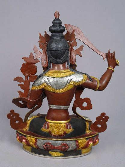 15" Manjushri Copper Statue from Nepal | Buddhist Deity Figurines