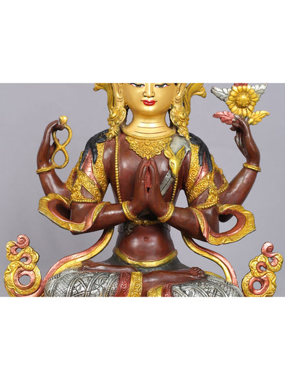 15" Tibetan Buddhist Deity Chenrezig Copper Statue from Nepal