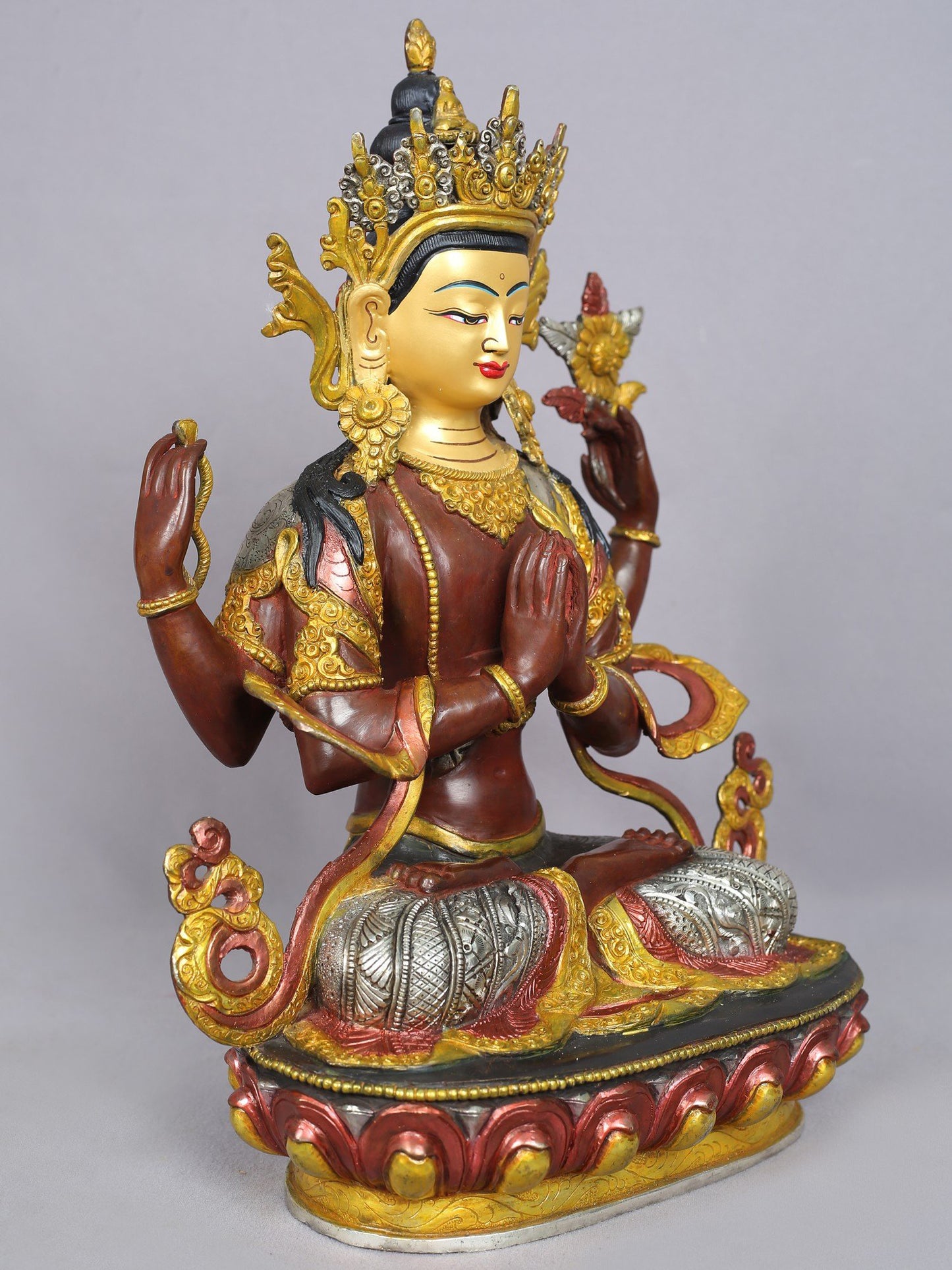 15" Tibetan Buddhist Deity Chenrezig Copper Statue from Nepal