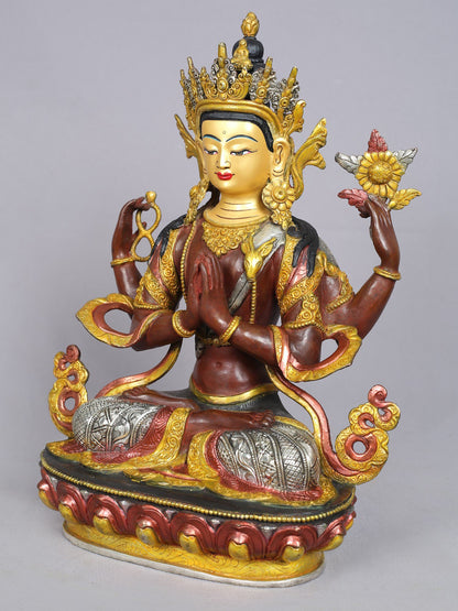 15" Tibetan Buddhist Deity Chenrezig Copper Statue from Nepal