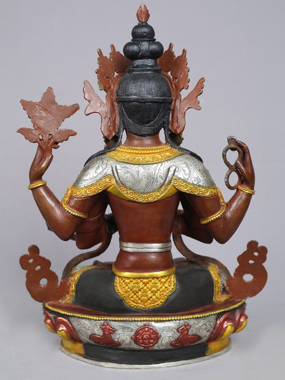 15" Tibetan Buddhist Deity Chenrezig Copper Statue from Nepal