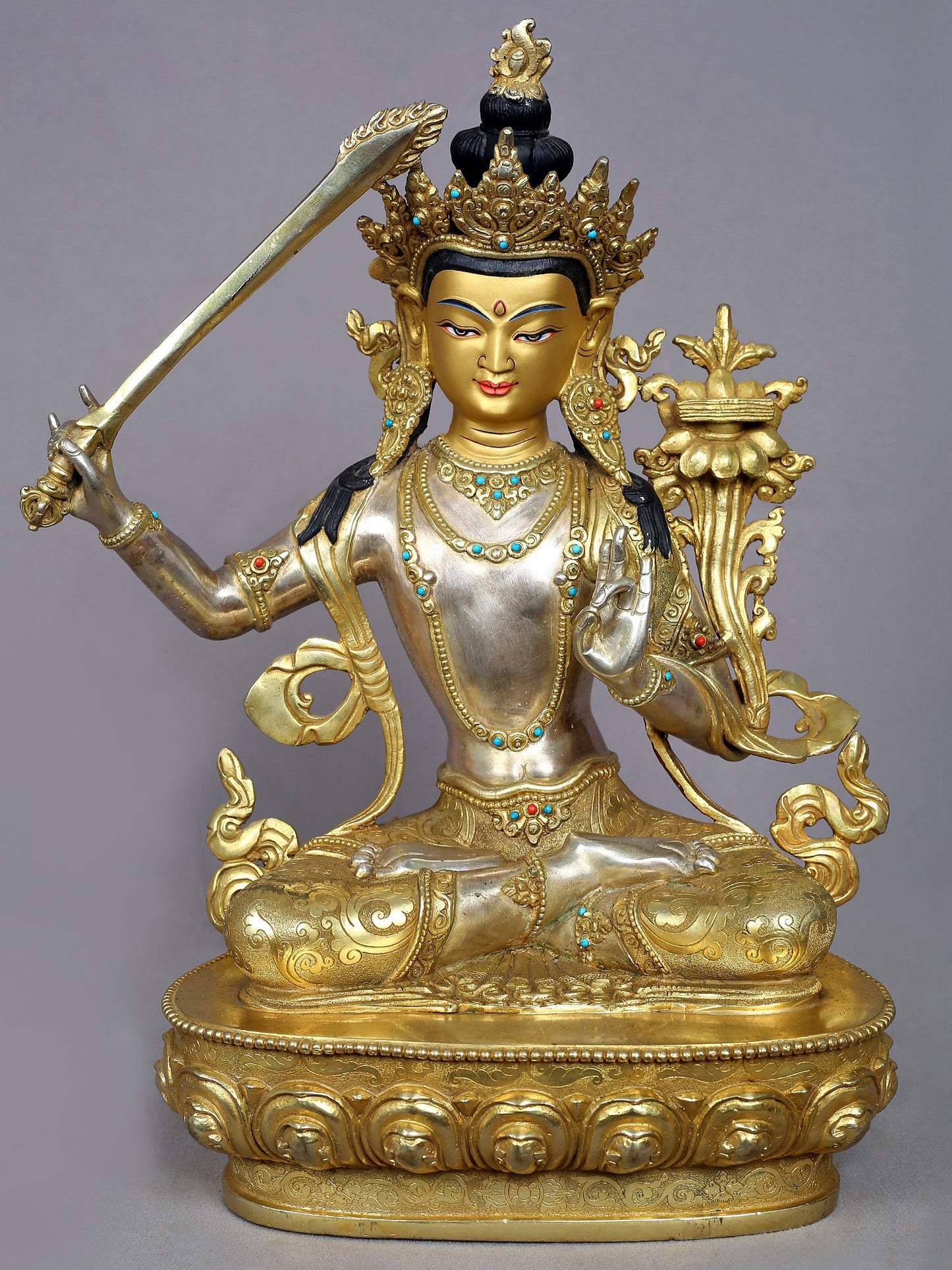 15" Manjushri Copper Statue from Nepal | Buddhist Deity Figurines