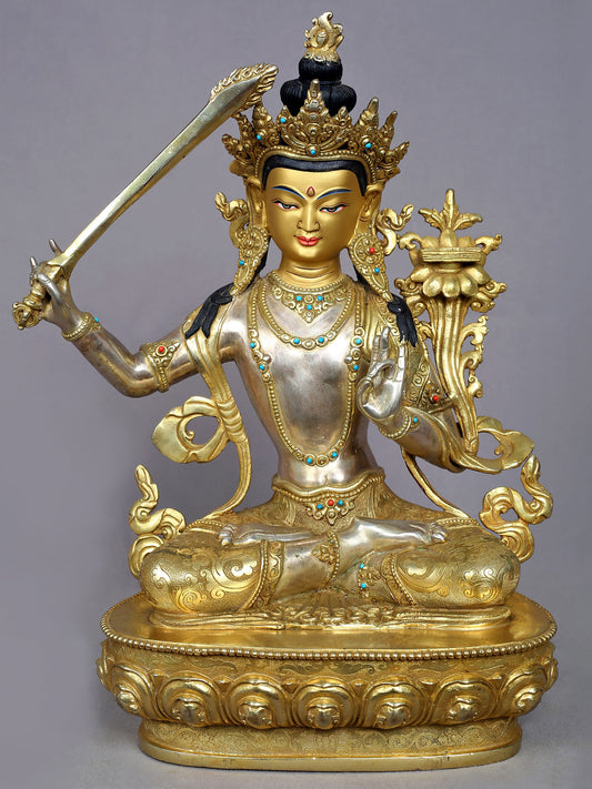 15" Manjushri Copper Statue from Nepal | Buddhist Deity Figurines