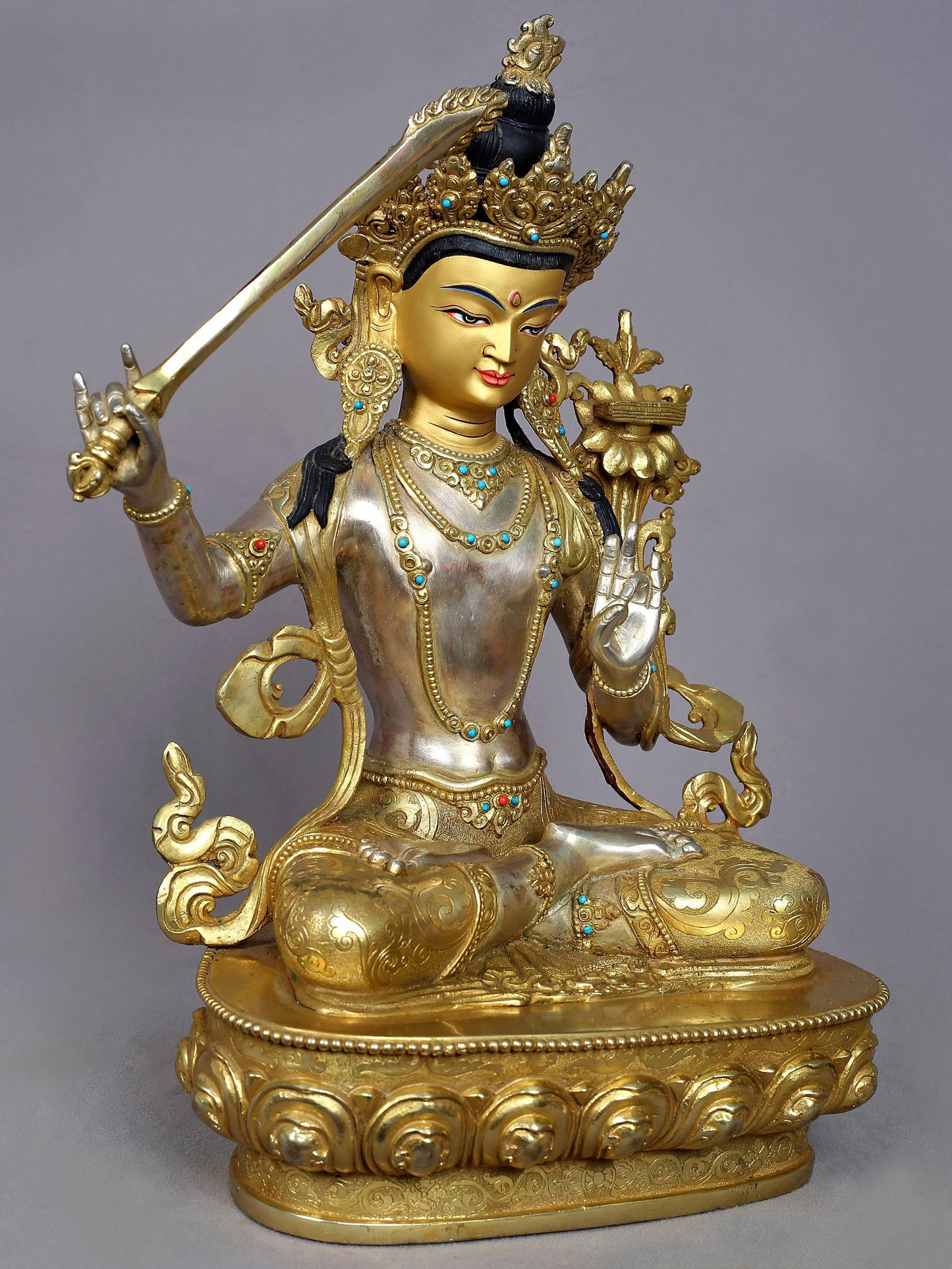 15" Manjushri Copper Statue from Nepal | Buddhist Deity Figurines