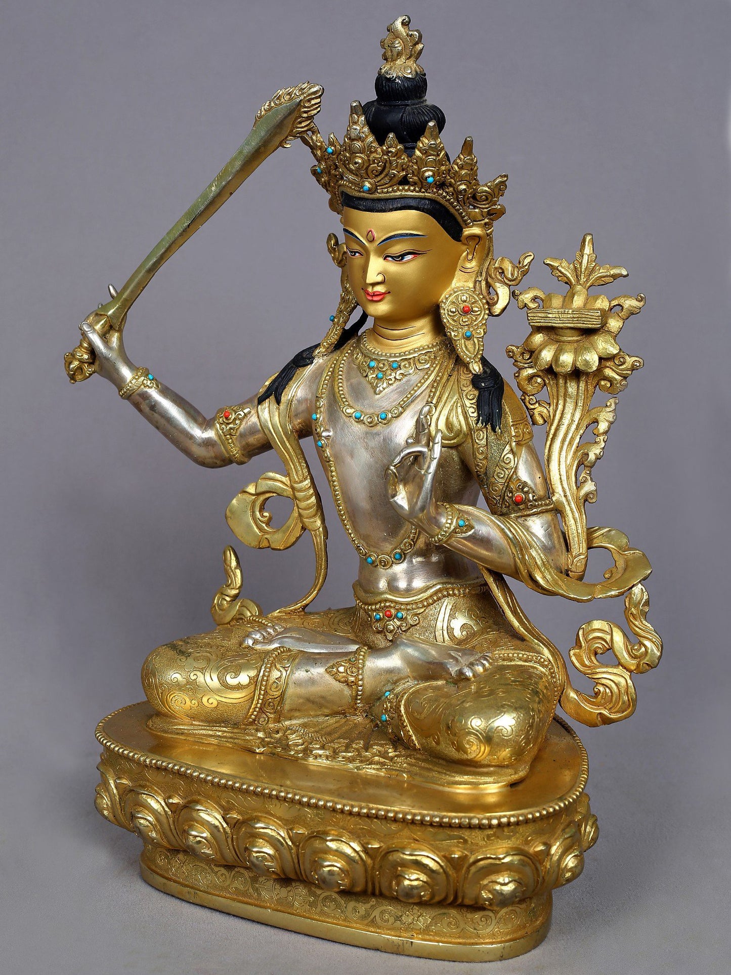 15" Manjushri Copper Statue from Nepal | Buddhist Deity Figurines