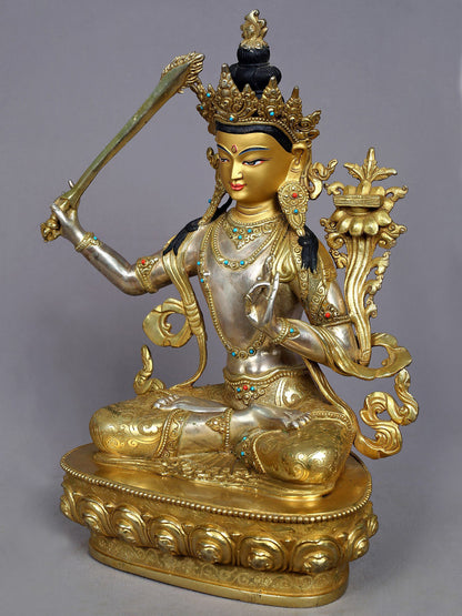 15" Manjushri Copper Statue from Nepal | Buddhist Deity Figurines