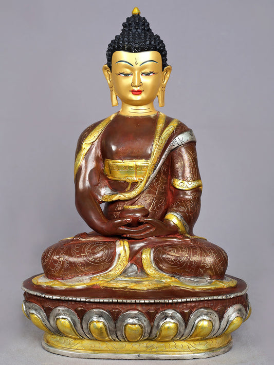 13" Amitabha Buddha Copper Statue from Nepal | Handmade Sculpture