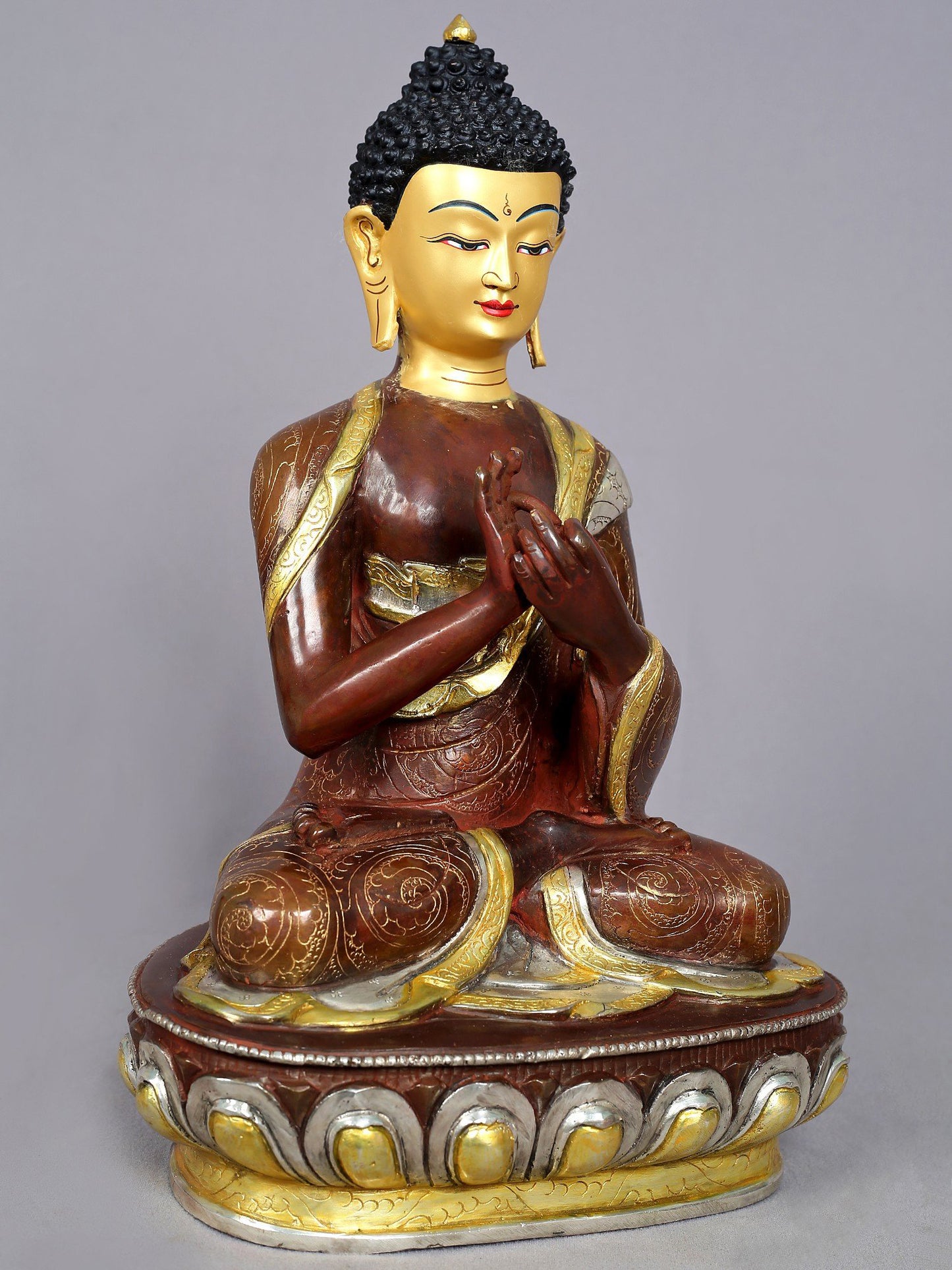 13" Lord Buddha Idol in Dharmachakra Mudra | Nepalese Copper Statue