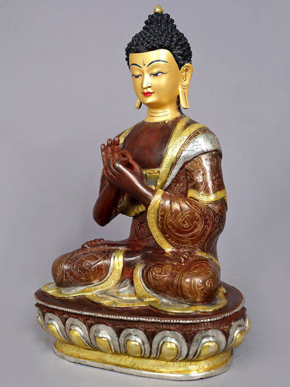 13" Lord Buddha Idol in Dharmachakra Mudra | Nepalese Copper Statue