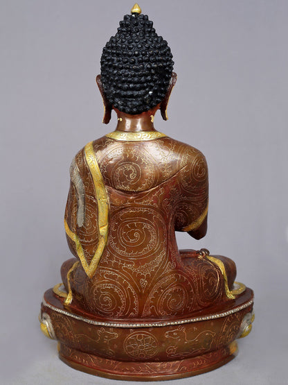 13" Lord Buddha Idol in Dharmachakra Mudra | Nepalese Copper Statue