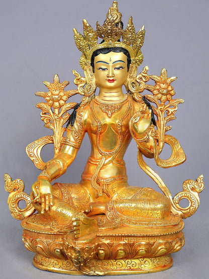 13" Goddess Green Tara Copper Statue from Nepal | Buddhist Deity Idols