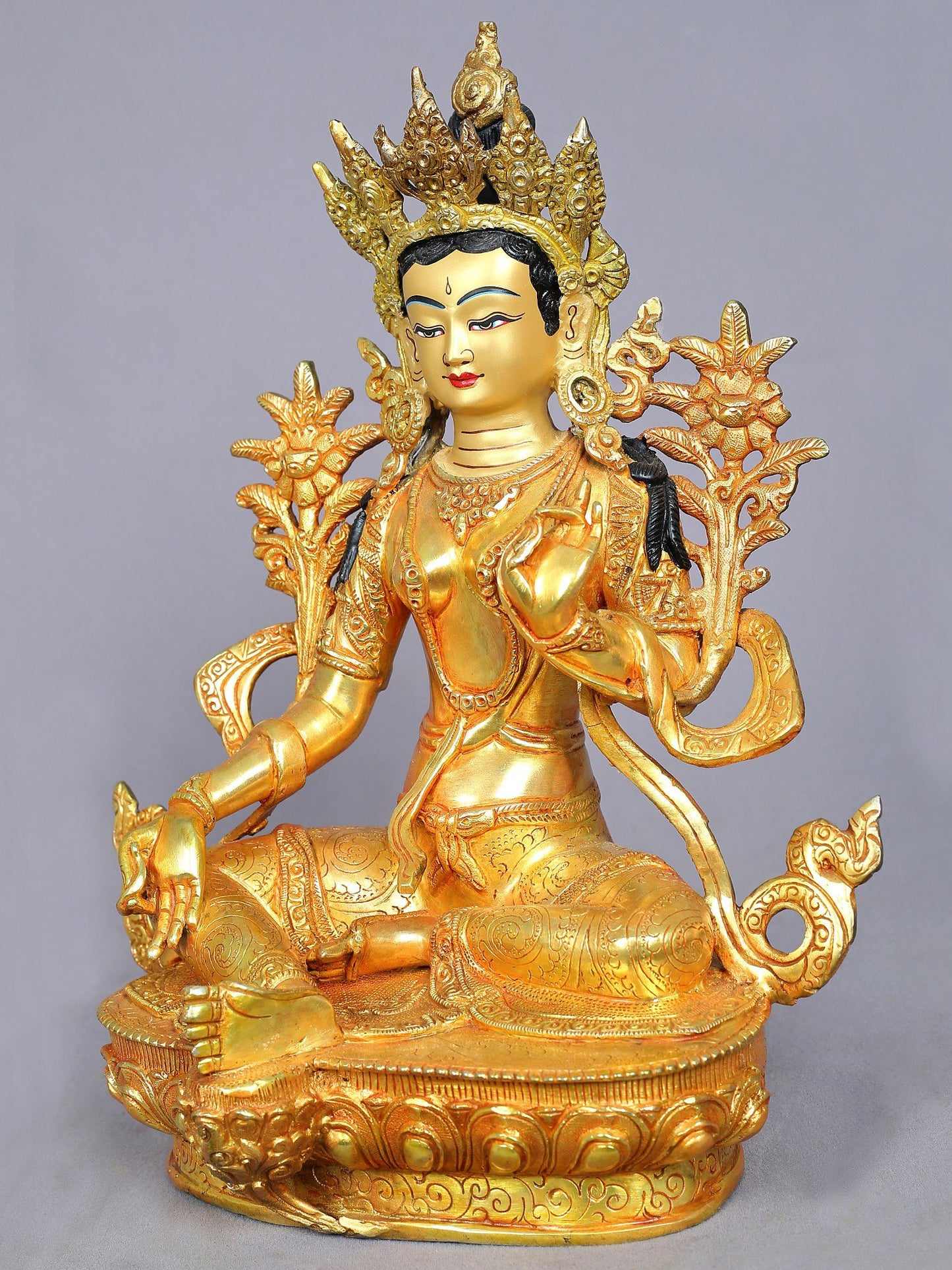 13" Goddess Green Tara Copper Statue from Nepal | Buddhist Deity Idols