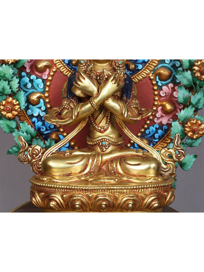 16" Lord Vajradhara Idol Seated On Throne | Handmade Idol | Nepalese Copper Statue