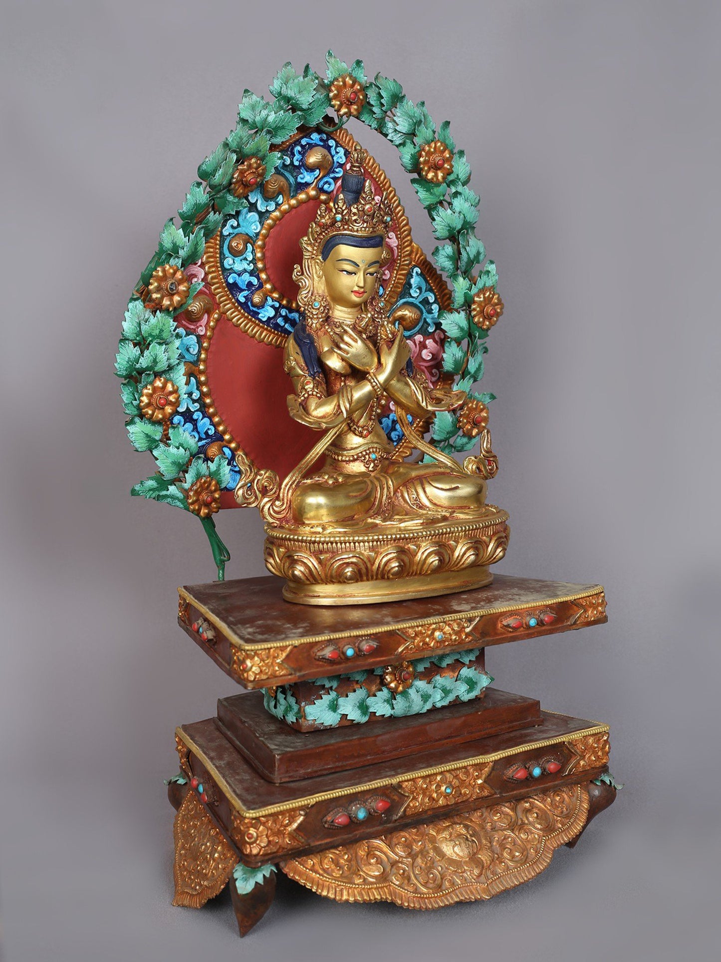 16" Lord Vajradhara Idol Seated On Throne | Handmade Idol | Nepalese Copper Statue