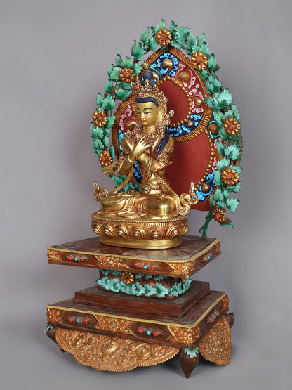 16" Lord Vajradhara Idol Seated On Throne | Handmade Idol | Nepalese Copper Statue