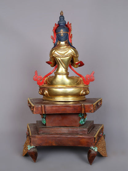 16" Lord Vajradhara Idol Seated On Throne | Handmade Idol | Nepalese Copper Statue