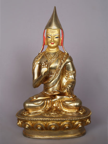 9" Tsongkhapa (Set of 3) Copper Statue | Handmade Idol | Nepalese Copper Statue