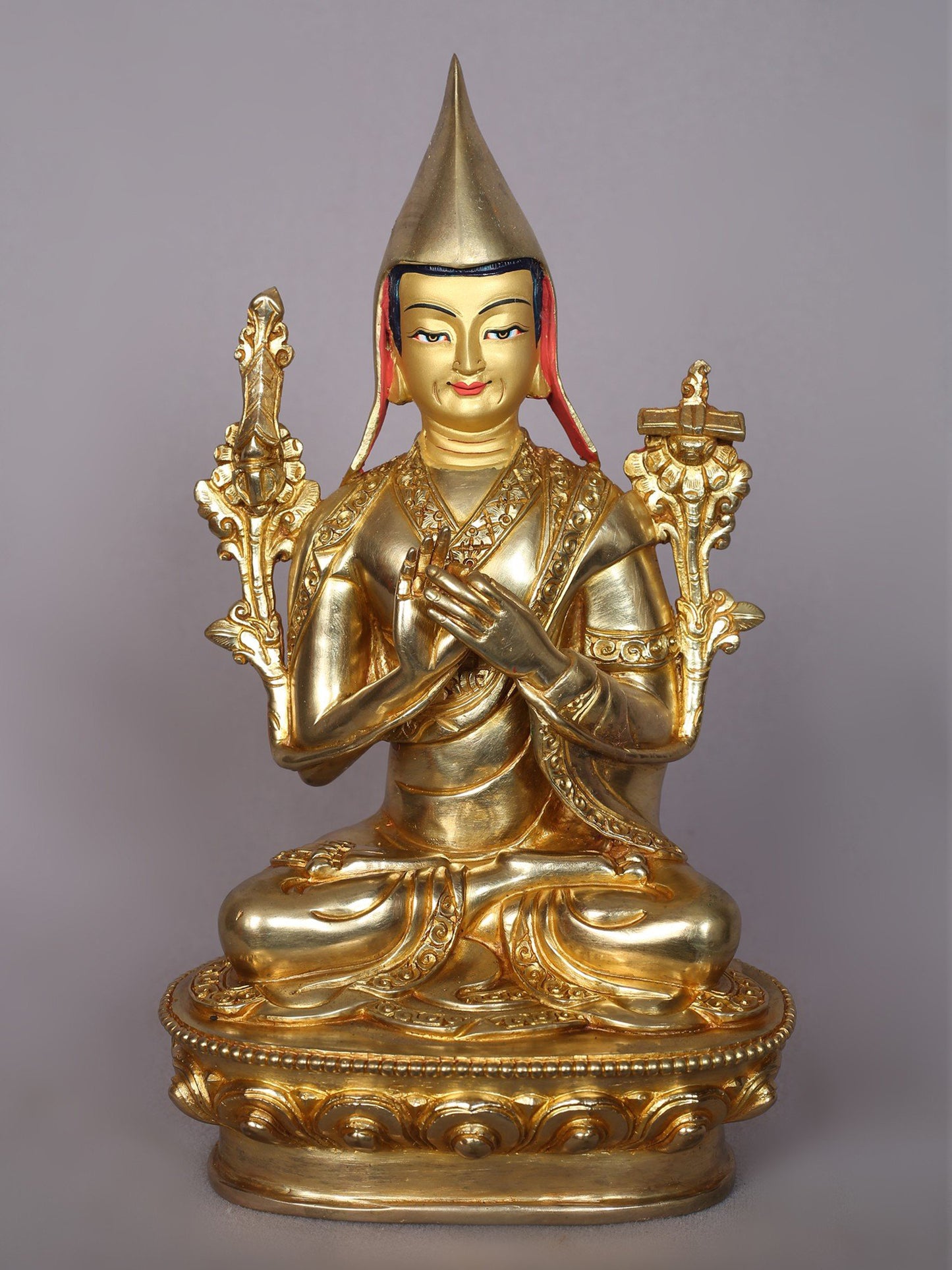 9" Tsongkhapa (Set of 3) Copper Statue | Handmade Idol | Nepalese Copper Statue