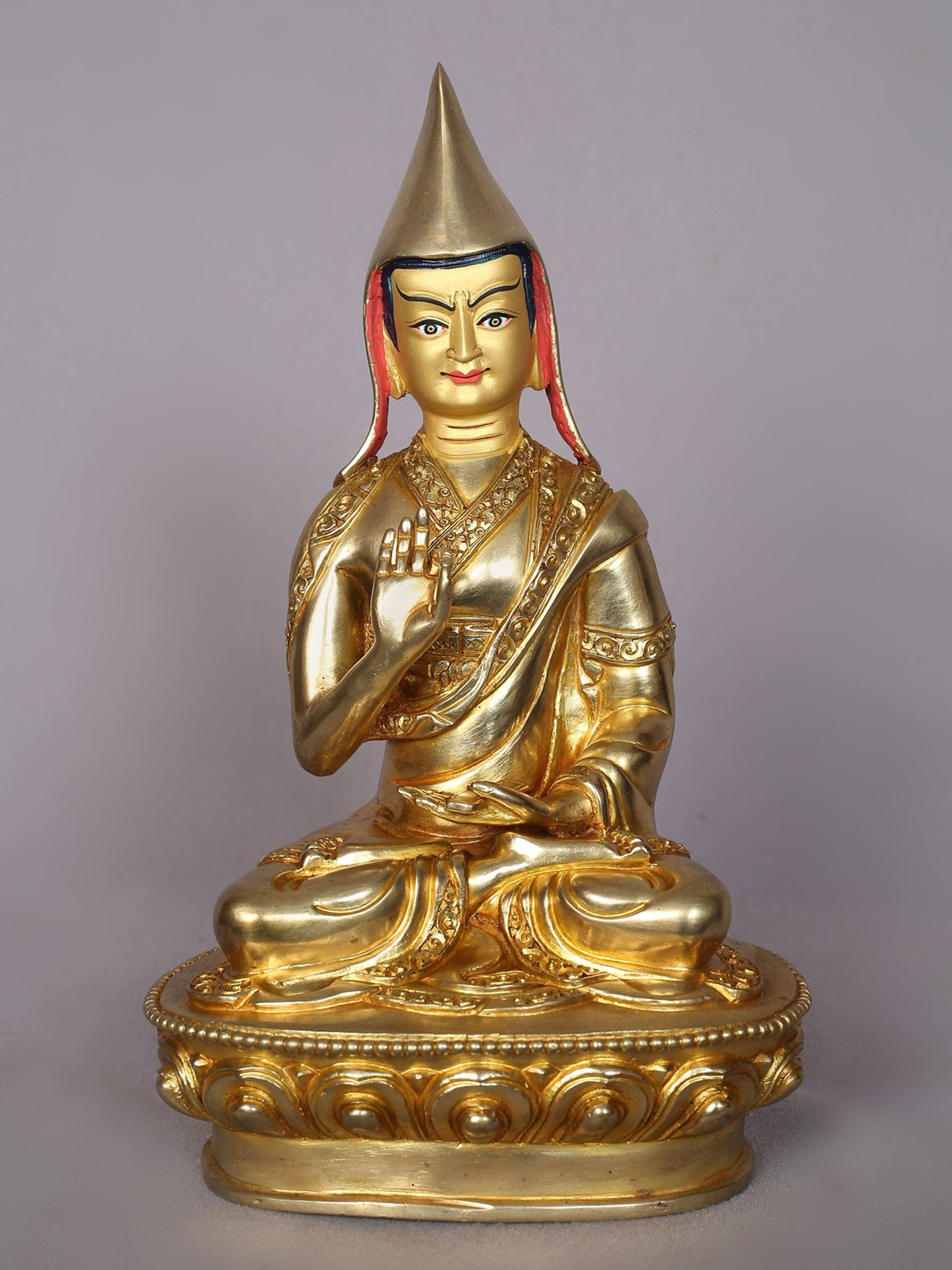 9" Tsongkhapa (Set of 3) Copper Statue | Handmade Idol | Nepalese Copper Statue