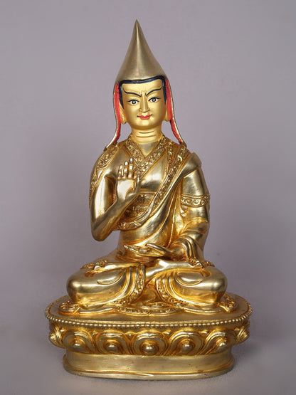 9" Tsongkhapa (Set of 3) Copper Statue | Handmade Idol | Nepalese Copper Statue