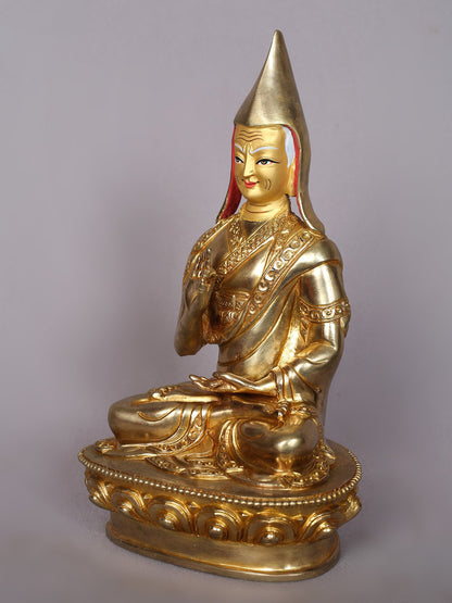 9" Tsongkhapa (Set of 3) Copper Statue | Handmade Idol | Nepalese Copper Statue