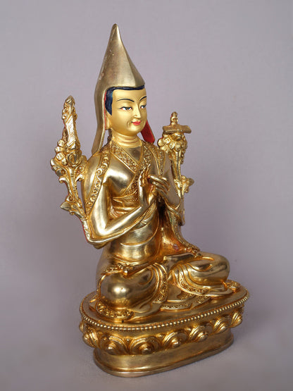 9" Tsongkhapa (Set of 3) Copper Statue | Handmade Idol | Nepalese Copper Statue