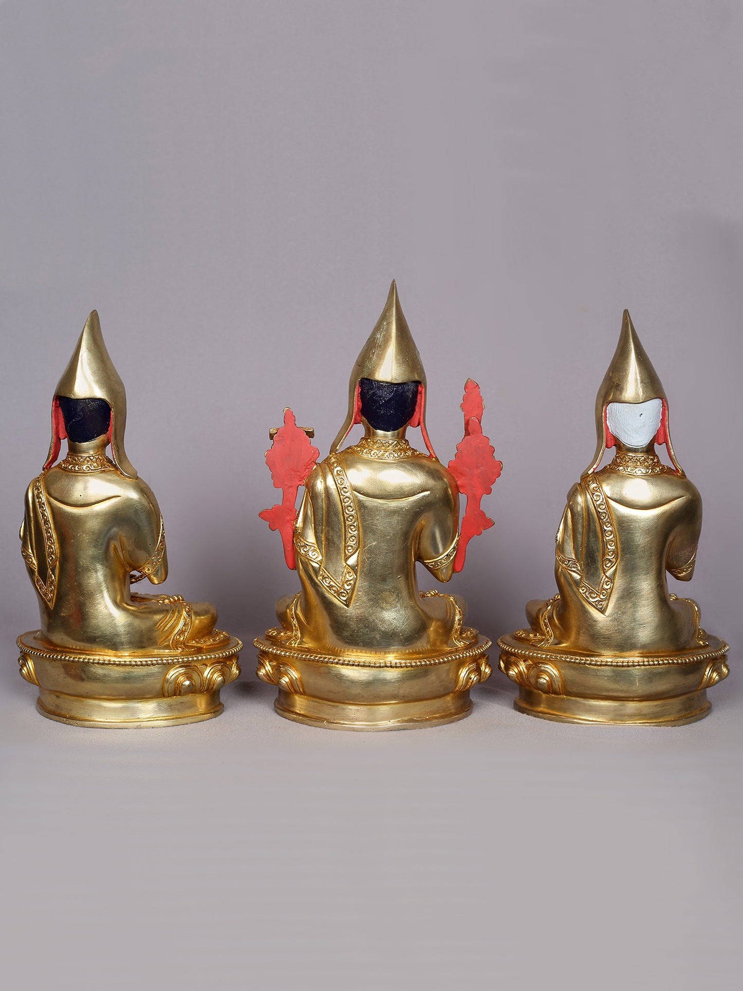 9" Tsongkhapa (Set of 3) Copper Statue | Handmade Idol | Nepalese Copper Statue