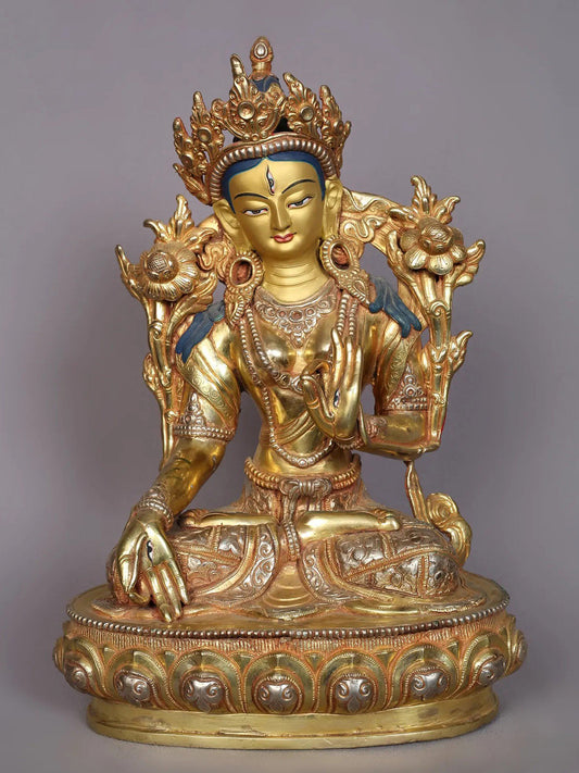 12" Tibetan Buddhist Goddess White Tara Statue | Handmade Idol | Goddess Statue