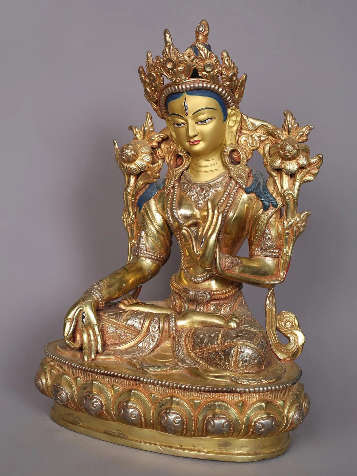 12" Tibetan Buddhist Goddess White Tara Statue | Handmade Idol | Goddess Statue