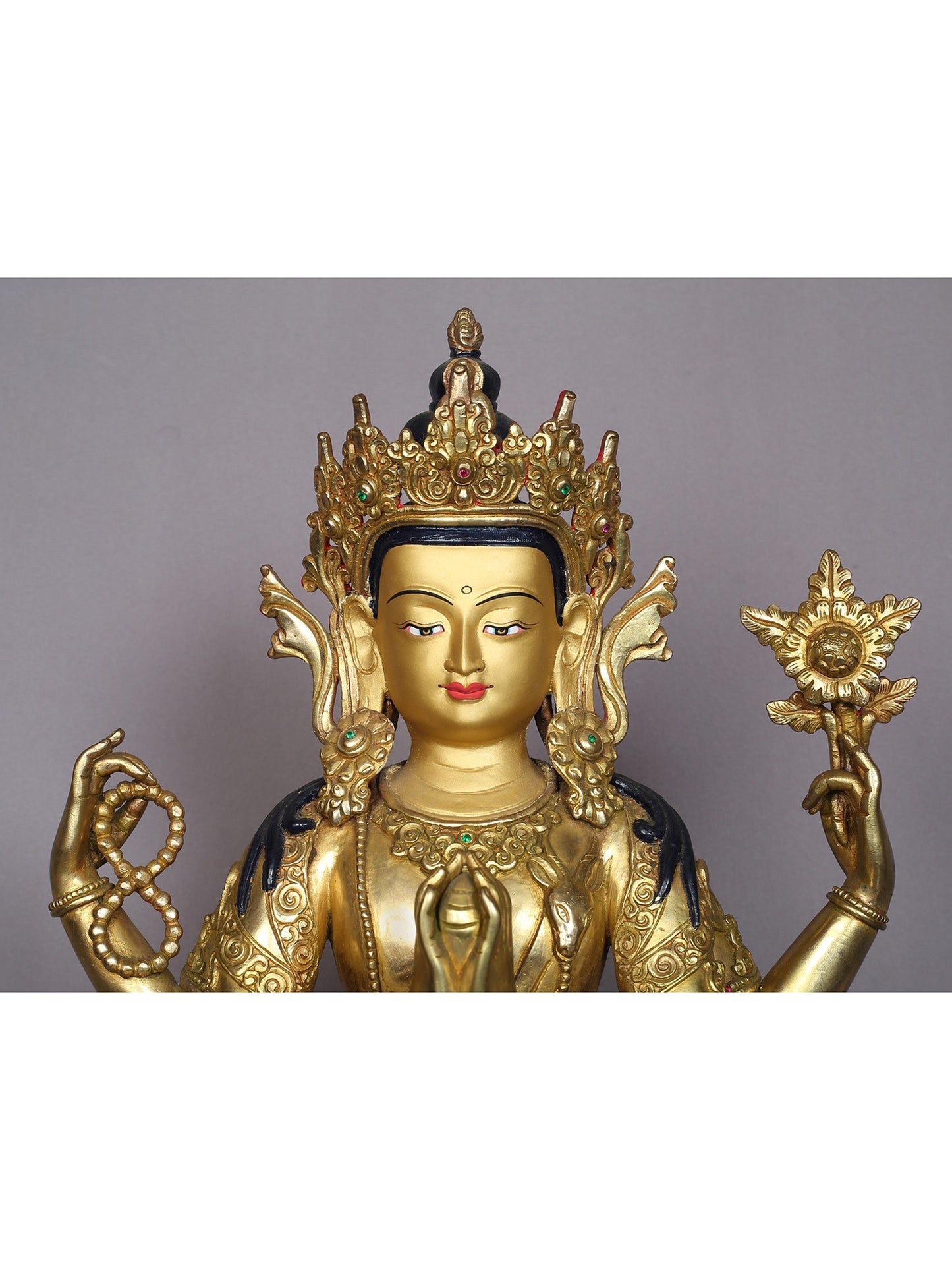 14" Tibetan Buddhist Deity Chenrezig Copper Statue From Nepal | Handmade Idol | Buddhist Statue