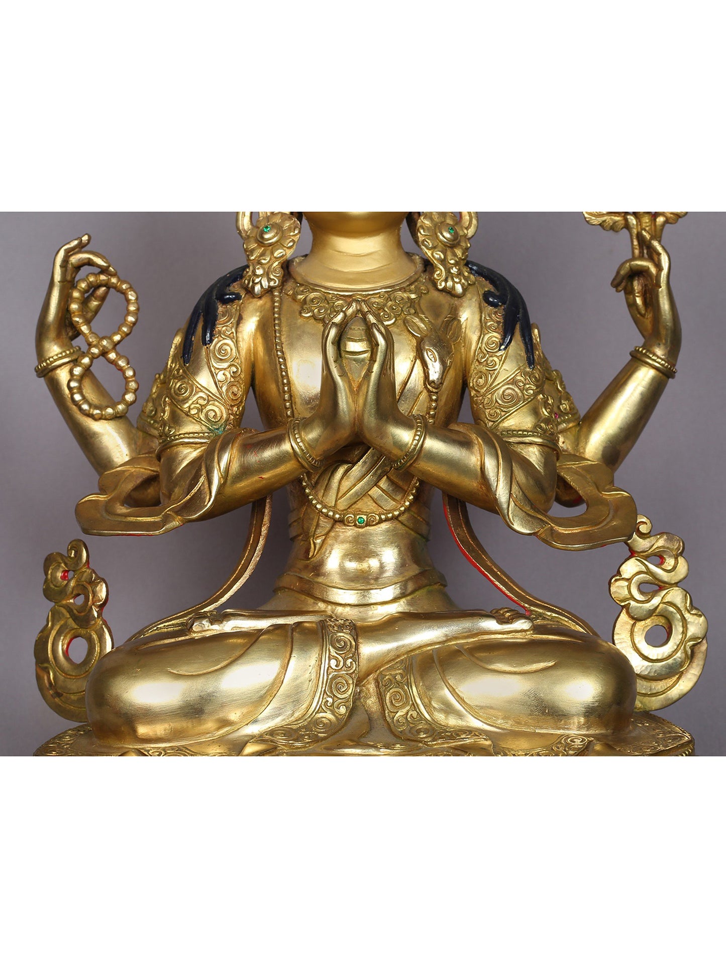 14" Tibetan Buddhist Deity Chenrezig Copper Statue From Nepal | Handmade Idol | Buddhist Statue